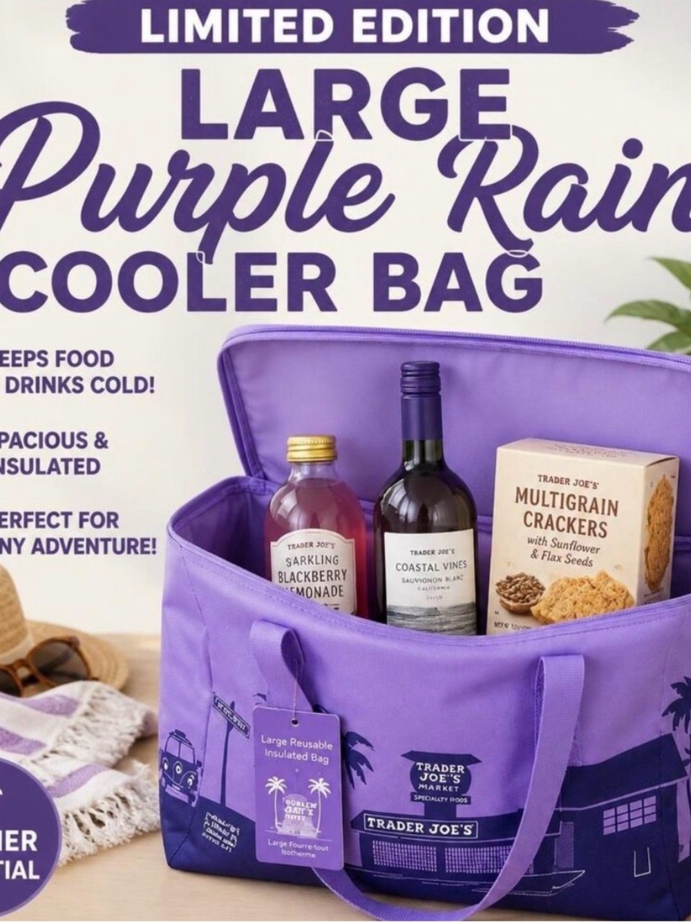 Trader Joe's Large Purple Insulated Cooler Bag